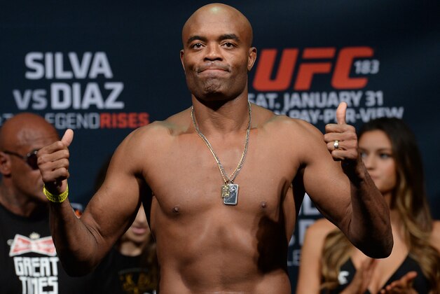 Jan 30, 2015; Las Vegas, NV, USA; Anderson Silva at the weigh in for his middleweight bout agains Nick Diaz (not pictured) at MGM Grand Garden Arena. Mandatory Credit: Jayne Kamin-Oncea-USA TODAY Sports