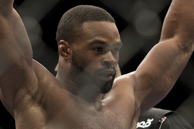 Tyron Woodley his first round KO victory over Jay Hieron during their UFC 156 welterweight mixed martial arts match, Saturday, Feb. 2, 2013 at The Mandalay Bay Resort & Casino in Las Vegas. (AP Photo/Eric Jamison)
