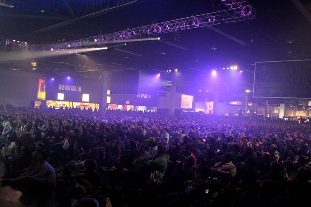 COMMERCIAL IMAGE - In this photo taken by AP Images for Blizzard, fans gather to watch the StarCraft II grand finals at BlizzCon 2011 in Anaheim, Calif. on Saturday, Oct. 22, 2011. (Derek Bauer/AP Images for Blizzard)