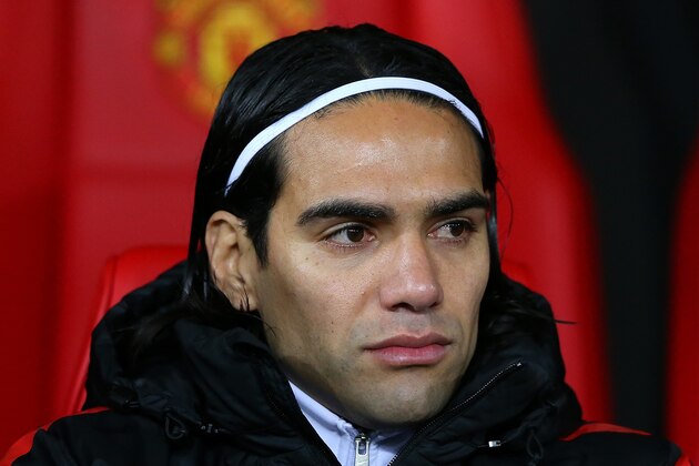MANCHESTER, ENGLAND - DECEMBER 02:  Radamel Falcao of Manchester United looks on fronm the bench piror to the Barclays Premier League match between Manchester United and Stoke City at Old Trafford on December 2, 2014 in Manchester, England.  (Photo by Alex Livesey/Getty Images)