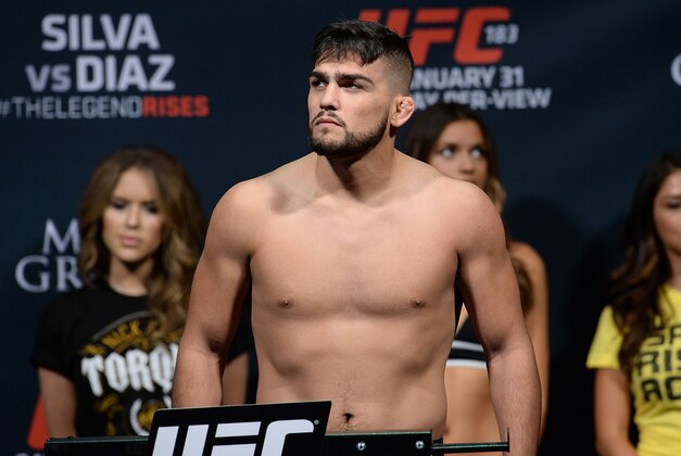Jan 30, 2015; Las Vegas, NV, USA; Kelvin Gastelum at the weigh in for his welterweight bout against Tyron Woodley (not pictured) at the MGM Grand Garden Arena. Mandatory Credit: Jayne Kamin-Oncea-USA TODAY Sports