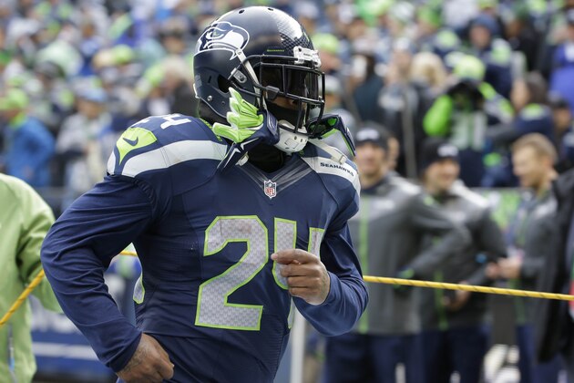 Seattle Seahawks running back Marshawn Lynch (24) takes the field before the NFL football NFC Championship game against the Green Bay Packers Sunday, Jan. 18, 2015, in Seattle. (AP Photo/Ted S. Warren) Seattle Seahawks running back Marshawn Lynch (24) takes the field before the NFL football NFC Championship game against the Green Bay Packers Sunday, Jan. 18, 2015, in Seattle. (AP Photo/Ted S. Warren)