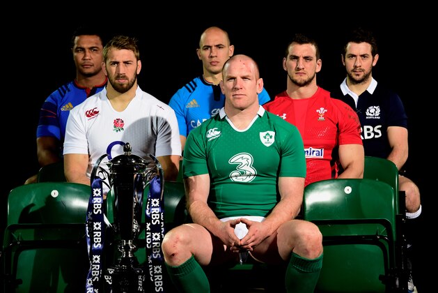 LONDON, ENGLAND - JANUARY 28:  (L-R) Thierry Dusautoir of France, Chris Robshaw of England, Sergio Parisse of Italy, Paul O'Connell of Ireland, Sam Warburton of Wales and Greig Laidlaw of Scotland  pose with the trophy during the launch of the 2015 RBS Six Nations at the Hurlingham club on January 28, 2015 in London, England.  (Photo by Stu Forster/Getty Images)