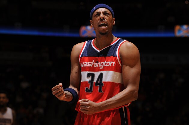 DENVER, CO - January 25: Paul Pierce #34 of the Washington Wizards during the game against the Denver Nuggets on January 25, 2015 at the Pepsi Center in Denver, Colorado. NOTE TO USER: User expressly acknowledges and agrees that, by downloading and/or using this Photograph, user is consenting to the terms and conditions of the Getty Images License Agreement. Mandatory Copyright Notice: Copyright 2015 NBAE (Photo by Bart Young/NBAE via Getty Images)