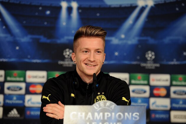 MADRID, SPAIN - APRIL 01:  Marco Reus of Borussia Dortmund gives a press conference at Santiago Bernabeu stadium ahead of the UEFA Champions League quarter-final match between Real Madrid and Borussia Dortmund, on April 1, 2014 in Madrid, Spain.  (Photo by Denis Doyle/Getty Images)