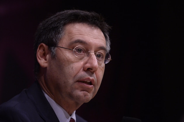 FC Barcelona's president Josep Maria Bartomeu  during a press conference at the Camp Nou stadium in Barcelona, Spain, Wednesday, Jan 7, 2015. Bartomeu has announced the club will hold a presidential election at the end of the current season. (AP Photo/Manu Fernandez)