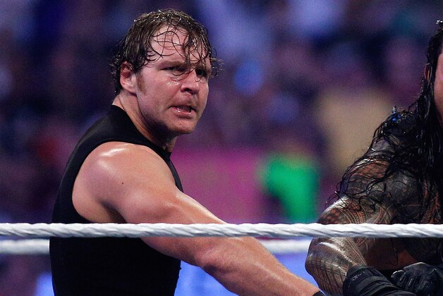 The Shield reacts after their win during Wrestlemania XXX at the Mercedes-Benz Super Dome in New Orleans on Sunday, April 6, 2014. (Jonathan Bachman/AP Images for WWE)