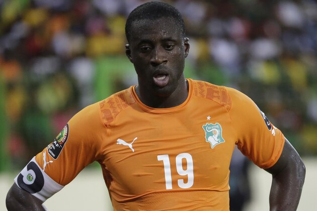 Ivory Coast’s Yaya Toure catches breath during their African Cup of Nations Group D soccer match against Mali in Malabo, Equatorial Guinea, Saturday, Jan. 24, 2015. (AP Photo/Sunday Alamba)