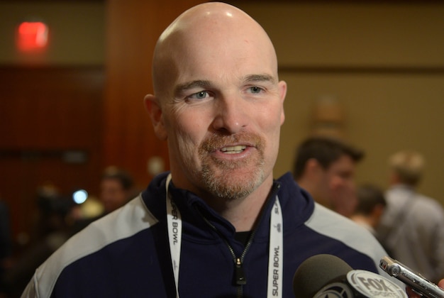 Jan 30, 2014; Jersey City, NJ, USA; Seattle Seahawks defensive coordinator Dan Quinn at a press conference at The Westin in advance of Super Bowl XLVIII. Mandatory Credit: Kirby Lee-USA TODAY Sports