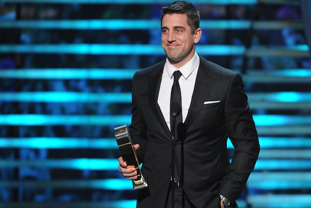 Aaron Rodgers, of the Green Bay Packers, accepts the AP most valuable player of the year at the 4th annual NFL Honors at the Phoenix Convention Center Symphony Hall on Saturday, Jan. 1, 2015. (Photo by Frank Micelotta/Invision for NFL/AP Images)