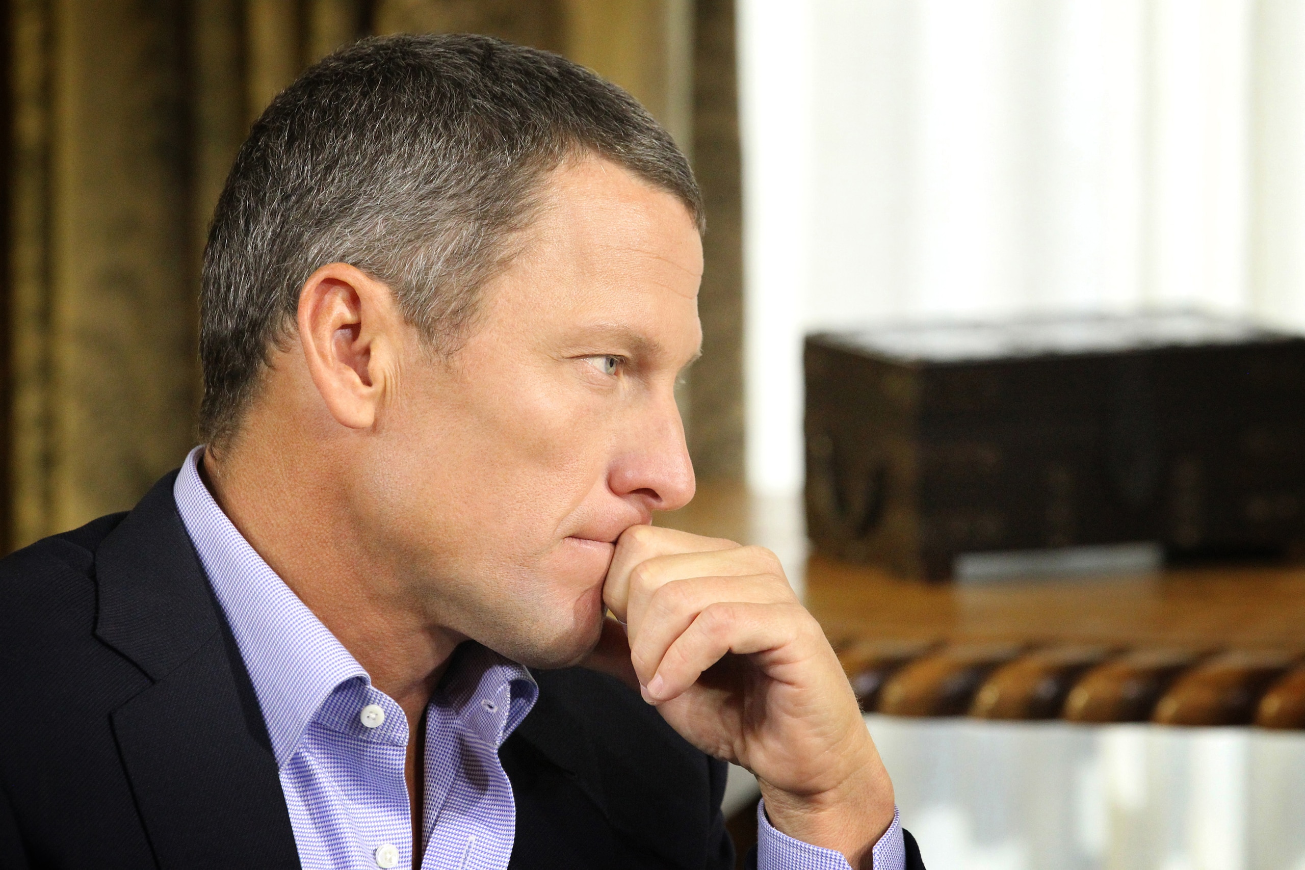 AUSTIN, TX - JANUARY 14:  In this handout photo provided by the Oprah Winfrey Network, Oprah Winfrey (not pictured) speaks with Lance Armstrong during an interview regarding the controversy surrounding his cycling career January 14, 2013 in Austin, Texas.  Oprah Winfrey’s exclusive no-holds-barred interview with Lance Armstrong, 'Oprah and Lance Armstrong: The Worldwide Exclusive,' has expanded to air as a two-night event on OWN: Oprah Winfrey Network.  The special episode of 'Oprah’s Next Chapter' will air Thursday, January 17 from 9-10:30 p.m. ET/PT (as previously announced) and Friday, January 18 at 9 p.m. ET/PT. The interview will be simultaneously streamed LIVE worldwide both nights on Oprah.com.  (Photo by George Burns/Oprah Winfrey Network via Getty Images)