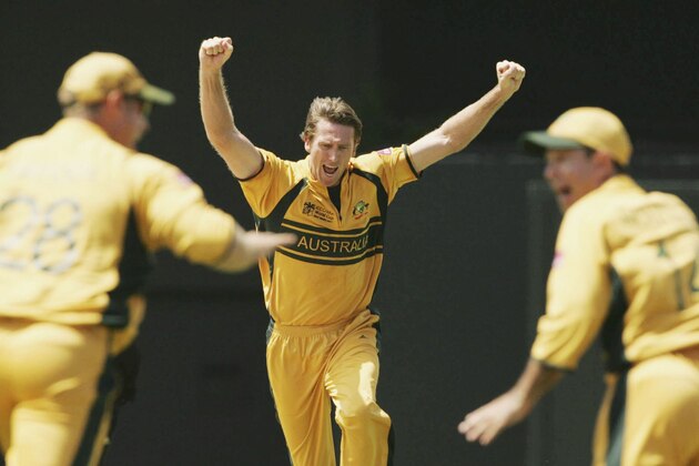 GROS ISLET, SAINT LUCIA - APRIL 25: Glenn McGrath celebrates the wicket of Mark Boucher for a duck during the ICC Cricket World Cup Semi Final match between Australia and South Africa at the Beausejour Cricket Ground on April 25, 2007 in Gros Islet, Saint Lucia. (Photo by Duif du Toit/Gallo Images/Getty Images)