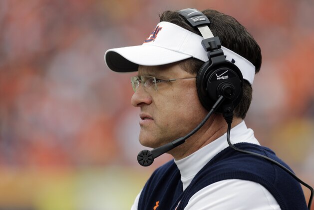 Auburn head coach Gus Malzahn during the Outback Bowl NCAA college football game against the Wisconsin  Thursday, Jan. 1, 2015, in Tampa, Fla. (AP Photo/Chris O'Meara)