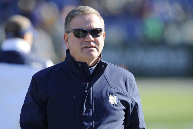 Dec 30, 2014; Nashville, TN, USA; Notre Dame Fighting Irish head coach Brian Kelly prior to the game against the LSU Tigers in the Music City Bowl at LP Field. Mandatory Credit: Christopher Hanewinckel-USA TODAY Sports