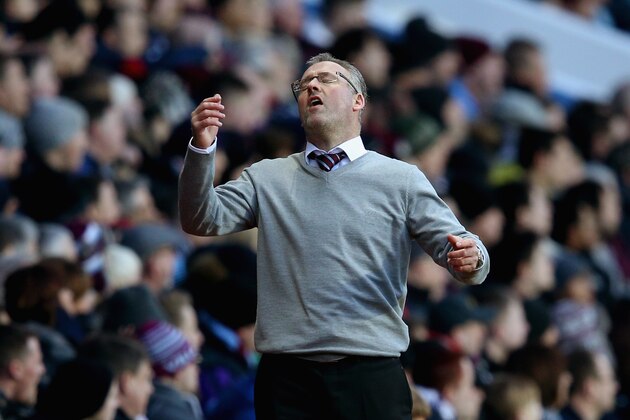 BIRMINGHAM, ENGLAND - JANUARY 17:  Manager Paul Lambert of Aston Villa reacts during the Barclays Premier League match between Aston Villa and Liverpool at Villa Park on January 17, 2015 in Birmingham, England.  (Photo by Clive Mason/Getty Images)