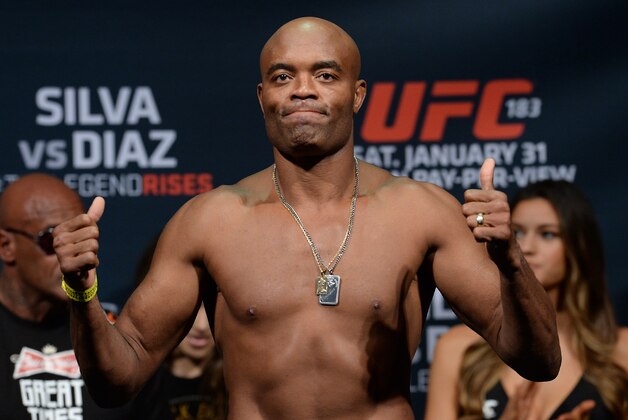 Jan 30, 2015; Las Vegas, NV, USA; Anderson Silva at the weigh in for his middleweight bout agains Nick Diaz (not pictured) at MGM Grand Garden Arena. Mandatory Credit: Jayne Kamin-Oncea-USA TODAY Sports
