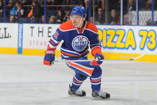 EDMONTON, AB - JANUARY 27: Anton Lander #51 of the Edmonton Oilers skates on the ice during the game against the Minnesota Wild on January 27, 2015 at Rexall Place in Edmonton, Alberta, Canada. (Photo by Andy Devlin/NHLI via Getty Images)