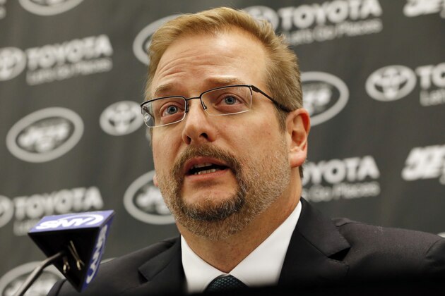 New York Jets new general manager Mike Maccagnan speaks during an NFL football press conference introducing the team's new management, Wednesday, Jan. 21, 2015, in Florham Park, N.J. (AP Photo/Julio Cortez)