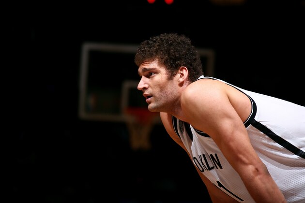 NEW YORK, NY - FEBRUARY 2: Brook Lopez #11 of the Brooklyn Nets stands on the court during a game against the Los Angeles Clippers at the Barclays Center on February 2, 2015 in in the Brooklyn borough of New York City, New York. NOTE TO USER: User expressly acknowledges and agrees that, by downloading and or using this photograph, User is consenting to the terms and conditions of the Getty Images License Agreement. Mandatory Copyright Notice: Copyright 2015 NBAE (Photo by Nathaniel S. Butler/NBAE via Getty Images)