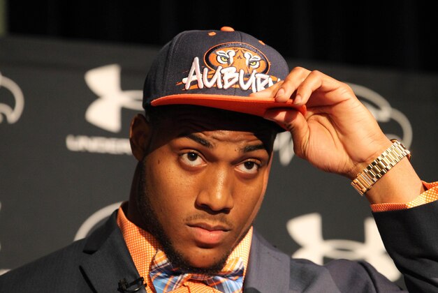 Feb 4, 2015; Seffner, FL, USA; Armwood High School  defensive end Byron Cowart tells the media his decision to go to Auburn University at a press conference at Armwood High School. Mandatory Credit: Kim Klement-USA TODAY Sports