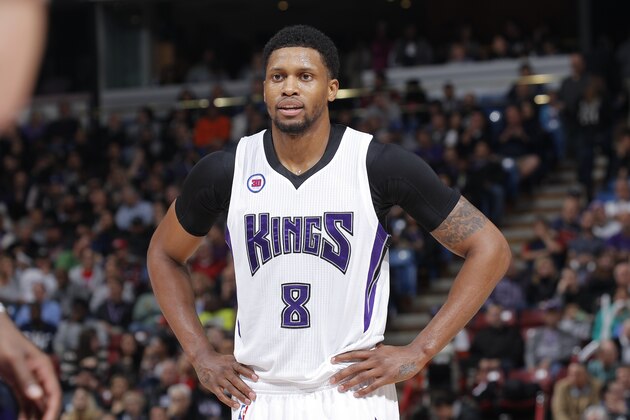 SACRAMENTO, CA - JANUARY 21: Rudy Gay #8 of the Sacramento Kings looks on during the game against the Brooklyn Nets on January 21, 2015 at Sleep Train Arena in Sacramento, California. NOTE TO USER: User expressly acknowledges and agrees that, by downloading and or using this photograph, User is consenting to the terms and conditions of the Getty Images Agreement. Mandatory Copyright Notice: Copyright 2015 NBAE (Photo by Rocky Widner/NBAE via Getty Images)