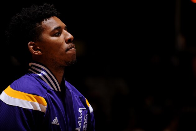 DENVER, CO - December 30:  Nick Young #0 of the Los Angeles Lakers before the game against the Denver Nuggets on December 30, 2014 at the Pepsi Center in Denver, Colorado. NOTE TO USER: User expressly acknowledges and agrees that, by downloading and/or using this Photograph, user is consenting to the terms and conditions of the Getty Images License Agreement. Mandatory Copyright Notice: Copyright 2014 NBAE (Photo by Bart Young/NBAE via Getty Images)
