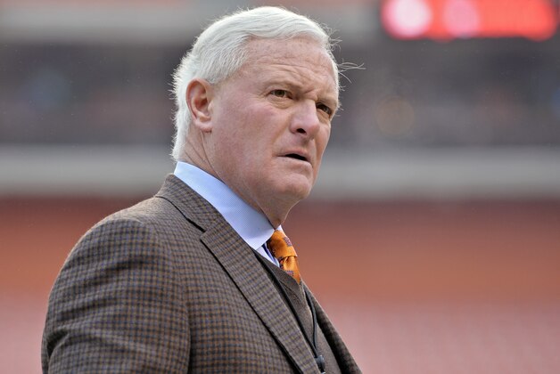 Cleveland Browns owner Jimmy Haslam watches early warmups before an NFL football game against the Cincinnati Bengals Sunday, Dec. 14, 2014, in Cleveland. (AP Photo/David Richard)