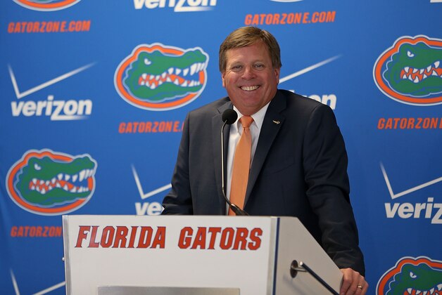GAINESVILLE, FL - DECEMBER 06:  Florida Gators head coach Jim McElwain speaks during an introductory press conference on December 6, 2014 in Gainesville, Florida. McElwain has left Colorado State and replaces ex-Florida coach Will Muschamp who was fired earlier this season.  (Photo by Rob Foldy/Getty Images)