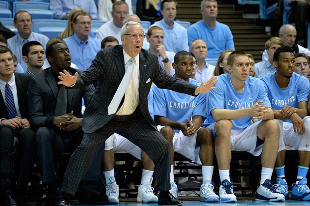 CHAPEL HILL, NC - FEBRUARY 02:  Head coach Roy Williams of the North Carolina Tar Heels  directs his team against the Virginia Cavaliers during their game at the Dean Smith Center on February 2, 2015 in Chapel Hill, North Carolina.  (Photo by Grant Halverson/Getty Images)