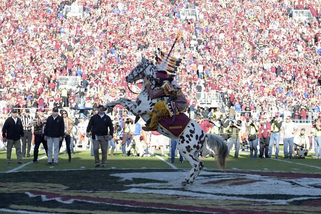 Florida State mascots Chief Osceola and his horse, Renegade, perform a pre-game ritual before an NCAA college football game against Florida in Tallahassee, Fla., Saturday, Nov. 29, 2014.(AP Photo/Phelan M. Ebenhack) Florida State mascots Chief Osceola and his horse, Renegade, perform a pre-game ritual before an NCAA college football game against Florida in Tallahassee, Fla., Saturday, Nov. 29, 2014.(AP Photo/Phelan M. Ebenhack)