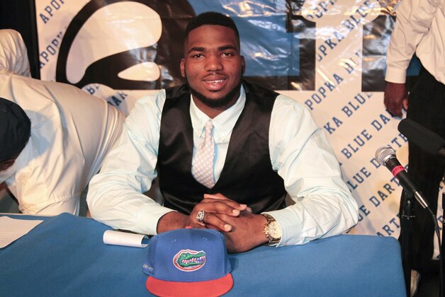 Feb 4, 2015; Apopka, FL, USA; Martez Ivey announces that he has chosen to play football for the University of Florida during a press conference at Apopka High School. Mandatory Credit: Reinhold Matay-USA TODAY Sports