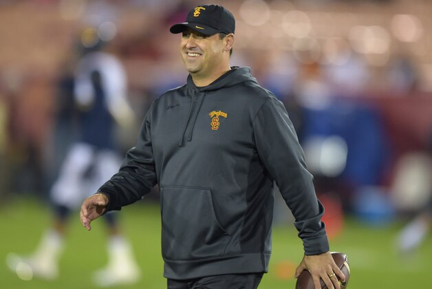 Nov 13, 2014; Los Angeles, CA, USA; Southern California coach Steve Sarkisian before the game against the California Golden Bears at Los Angeles Memorial Coliseum. Mandatory Credit: Kirby Lee-USA TODAY Sports