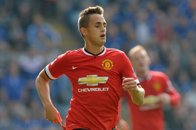 Manchester United's Adnan Januzaj during the English Premier League soccer match between Leicester City and Manchester United at King Power Stadium, in Leicester, England, Sunday, Sept. 21, 2014.  (AP Photo/Rui Vieira)