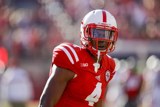 Nebraska defensive end Randy Gregory (4) is seen before an NCAA college football game against Rutgers in Lincoln, Neb., Saturday, Oct. 25, 2014. (AP Photo/Nati Harnik)