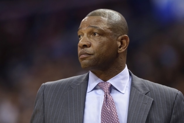 Los Angeles Clippers head coach Doc Rivers watches from the bench in the first half of an NBA basketball game in New Orleans, Friday, Jan. 30, 2015. The Pelicans won 108-103. (AP Photo/Gerald Herbert)