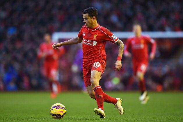 LIVERPOOL, ENGLAND - JANUARY 31: Philippe Coutinho of Liverpool in action during the Barclays Premier League match between Liverpool and West Ham United at Anfield on January 31, 2015 in Liverpool, England.  (Photo by Shaun Botterill/Getty Images)