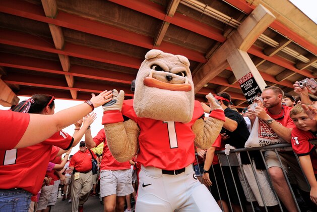 Sep 7, 2013; Athens, GA, USA; Georgia Bulldogs mascot Hairy Dawg goes past the fans during the Dawgwalk prior to the game against the South Carolina Gamecocks at Sanford Stadium. Mandatory Credit: Dale Zanine-USA TODAY Sports