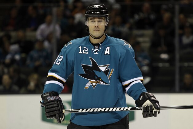 San Jose Sharks' Patrick Marleau (12) during  an NHL hockey game against the New Jersey Devils Monday, Jan. 19, 2015, in San Jose, Calif. (AP Photo/Marcio Jose Sanchez)