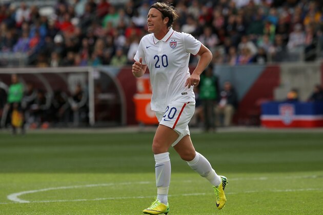 COMMERCE CITY, CO - APRIL 06:  Abby Wambach #20 of the United States takes the field against China at Dick's Sporting Goods Park on April 6, 2014 in Commerce City, Colorado. The United States defeated China 2-0.  (Photo by Doug Pensinger/Getty Images)