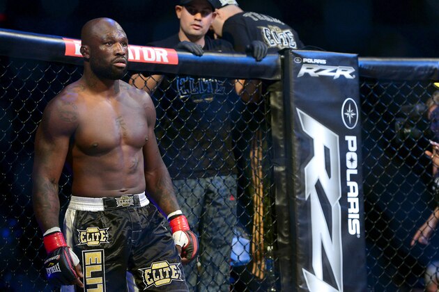 Nov 2, 2013; Long Beach, CA, USA;   Muhammed Lawal in the cage before the start of his Bellator Interim Light Heavyweight World Title Fight against Emanuel Newton (not pictured) at the Long Beach Arena. Newton won the fight. Mandatory Credit: Jayne Kamin-Oncea-USA TODAY Sports