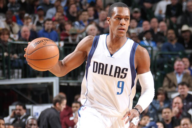 DALLAS, TX - JANUARY 16: Rajon Rondo #9 of the Dallas Mavericks handles the ball against the Denver Nuggets during the game on January 16, 2015 at the American Airlines Center in Dallas, Texas. NOTE TO USER: User expressly acknowledges and agrees that, by downloading and or using this photograph, User is consenting to the terms and conditions of the Getty Images License Agreement. Mandatory Copyright Notice: Copyright 2015 NBAE (Photo by Danny Bollinger/NBAE via Getty Images)
