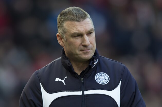 Leicester's manager Nigel Pearson takes to the touchline before his team's English Premier League soccer match between Manchester United and Leicester at Old Trafford Stadium, Manchester, England, Saturday Jan. 31, 2015. (AP Photo/Jon Super)