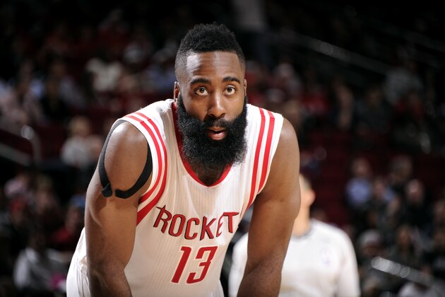HOUSTON, TX - FEBRUARY 4: James Harden #13 of the Houston Rockets stands on the court during a game against the Chicago Bulls on February 4, 2015 at the Toyota Center in Houston, Texas. NOTE TO USER: User expressly acknowledges and agrees that, by downloading and or using this photograph, User is consenting to the terms and conditions of the Getty Images License Agreement. Mandatory Copyright Notice: Copyright 2015 NBAE (Photo by Bill Baptist/NBAE via Getty Images)