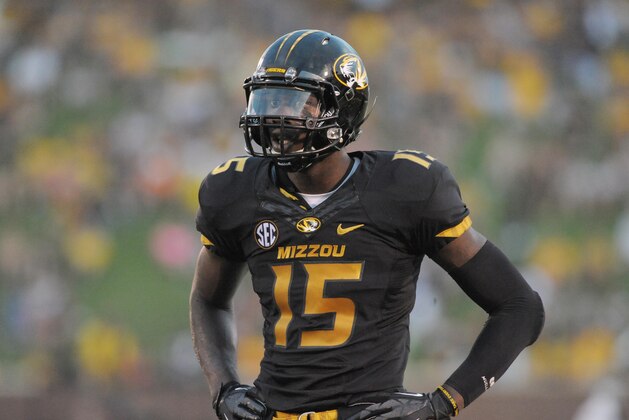Aug 31, 2013; Columbia, MO, USA; Missouri Tigers wide receiver Dorial Green-Beckham (15) lines up during the second half of the game against the Murray State Racers at Faurot Field. Missouri won 58-14. Mandatory Credit: Denny Medley-USA TODAY Sports