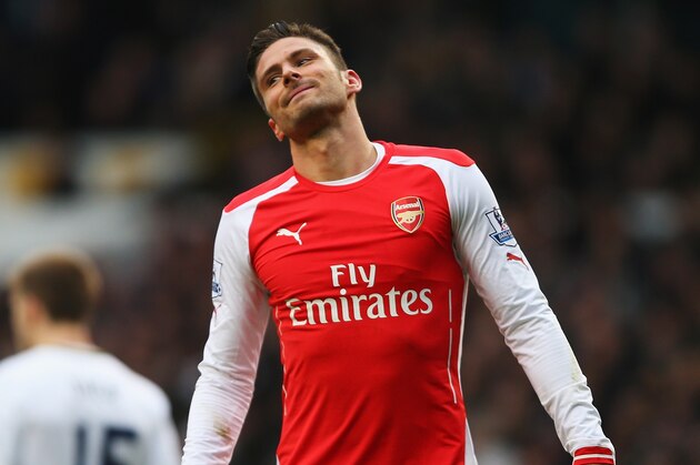 LONDON, ENGLAND - FEBRUARY 07:  Olivier Giroud of Arsenal reacts during the Barclays Premier League match between Tottenham Hotspur and Arsenal at White Hart Lane on February 7, 2015 in London, England.  (Photo by Paul Gilham/Getty Images)