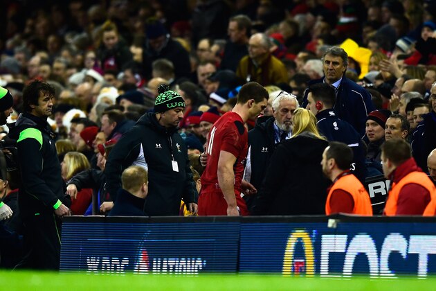 CARDIFF, WALES - FEBRUARY 06:  Wales player George North  leaves the field for treatment in the first half during the RBS Six Nations match between Wales and England at Millenium Stadium on February 6, 2015 in Cardiff, Wales.  (Photo by Stu Forster/Getty Images)