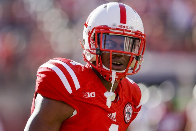 FILE - In this Oct. 25, 2014 file photo, Nebraska defensive end Randy Gregory (4) warms up before an NCAA college football game against Rutgers in Lincoln, Neb. Gregory is projected to be a high first-round pick in the NFL draft but knows he has much to prove, starting at the scouting combine in two weeks. (AP Photo/Nati Harnik, File)