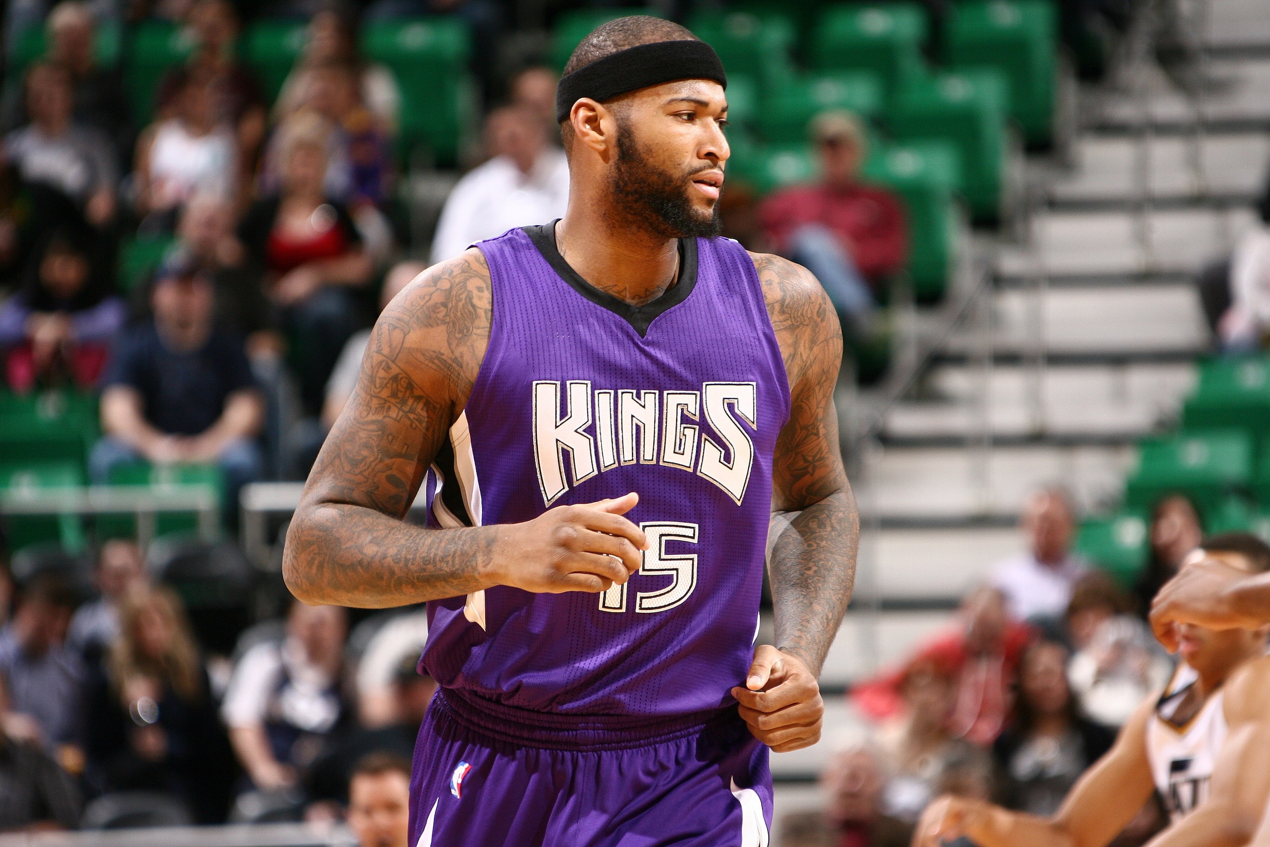 SALT LAKE CITY, UT - FEBRUARY 7:  DeMarcus Cousins #15 of the Sacramento Kings during the game against the Utah Jazz on February 7, 2015 at EnergySolutions Arena in Salt Lake City, Utah. NOTE TO USER: User expressly acknowledges and agrees that, by downloading and or using this Photograph, User is consenting to the terms and conditions of the Getty Images License Agreement. Mandatory Copyright Notice: Copyright 2015 NBAE (Photo by Melissa Majchrzak/NBAE via Getty Images)