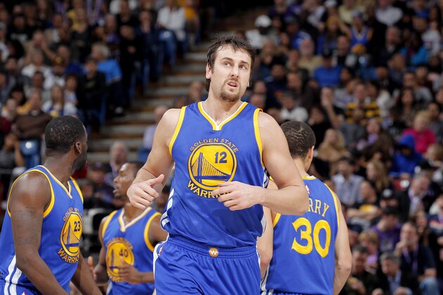 SACRAMENTO, CA - FEBRUARY 3: Andrew Bogut #12 of the Golden State Warriors looks on during the game against the Sacramento Kings on February 3, 2015 at Sleep Train Arena in Sacramento, California. NOTE TO USER: User expressly acknowledges and agrees that, by downloading and or using this photograph, User is consenting to the terms and conditions of the Getty Images Agreement. Mandatory Copyright Notice: Copyright 2015 NBAE (Photo by Rocky Widner/NBAE via Getty Images)