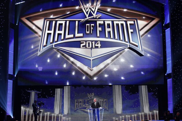 The Ultimate Warrior speaks during the WWE Hall of Fame Induction at the Smoothie King Center in New Orleans on Saturday, April 5, 2014. (Jonathan Bachman/AP Images for WWE)